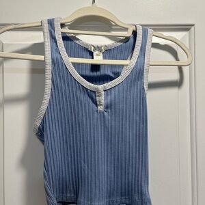 Bozzolo Sky Blue Ribbed Tank with White Edging